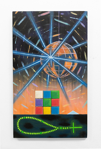 Daniel Leber. Esfera y cubo, 2025. Óleo sobre tela, 50 x 30 cm - Guido Calvaresi